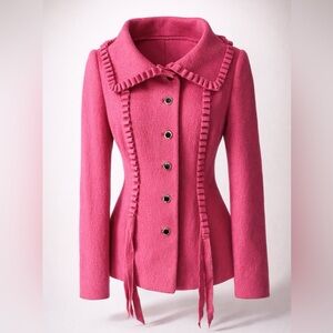 Peggy Jennings VTG felted wool jacket, ribbon-style trim, silk lined, pink, XS